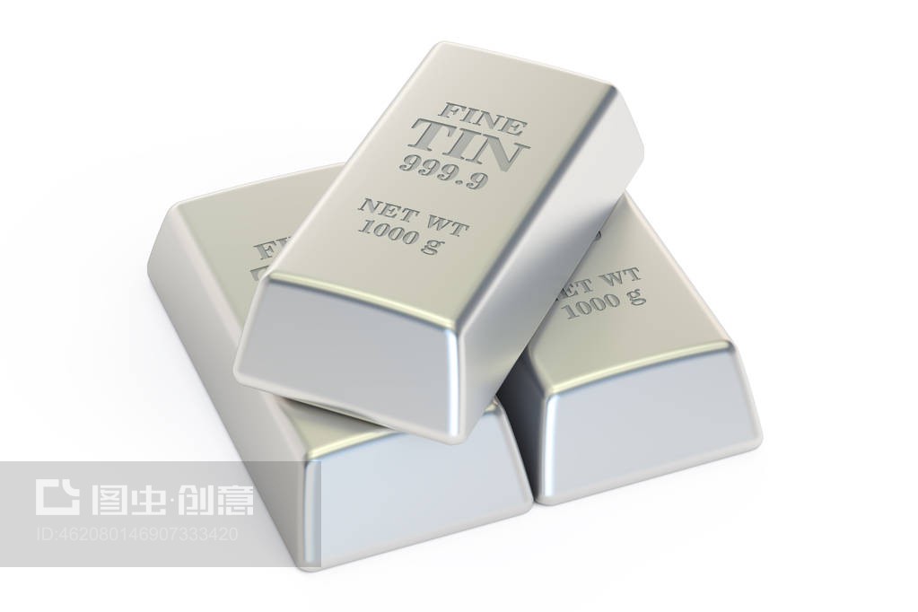 锡锭特写,3D渲染Tin ingots closeup, 3D rendering